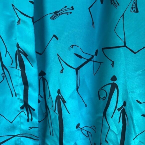 Loubella Size 14 Green and Black 80s Button Down Stick Figure Blouse Shoulder Pa - Picture 7 of 7